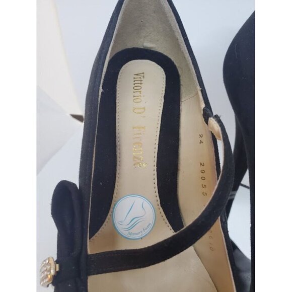 Vittorio D' Firenze Black Suede Bow with Rhinestone Charm Stilettos Platform - Picture 8 of 9